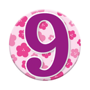 Six small Tiger Feet birthday badges with the number 9 for age celebrations, featuring colorful designs and fun graphics.