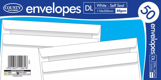 Self Seal Envelopes DL 110x220mm 50pk