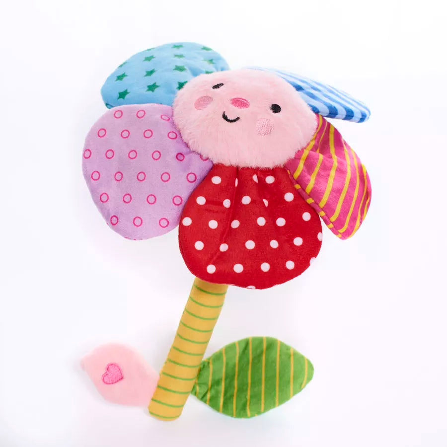 Tiger Feet baby soft toy sensory flower, 28cm plush toy designed for infants, featuring colorful petals and soft fabric.