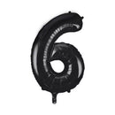 Black 34-inch Unique foil balloon shaped as the number 6, shiny metallic finish, floating against a neutral background.