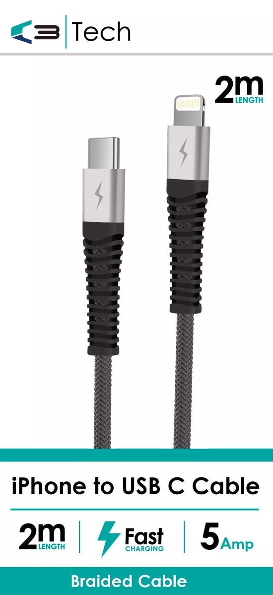 Braided Cable iPhone To USB C 2m