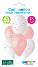 Six Gemar Communion Girl 13-inch latex printed balloons, colorful and decorative for celebration events.