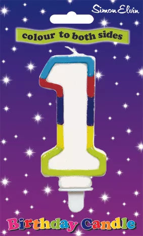 Simon Elvin Party Candle with multicolour glitter number 1, decorative birthday candle for celebrations and special occasions.