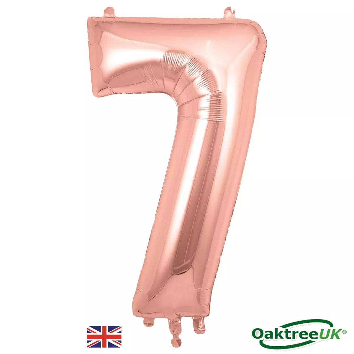 Oaktree Rose Gold 34-inch foil number 7 balloon with shiny metallic finish for celebrations and parties