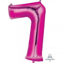 Pink 34-inch Anagram foil balloon shaped as the number 7, perfect for celebrations and parties.