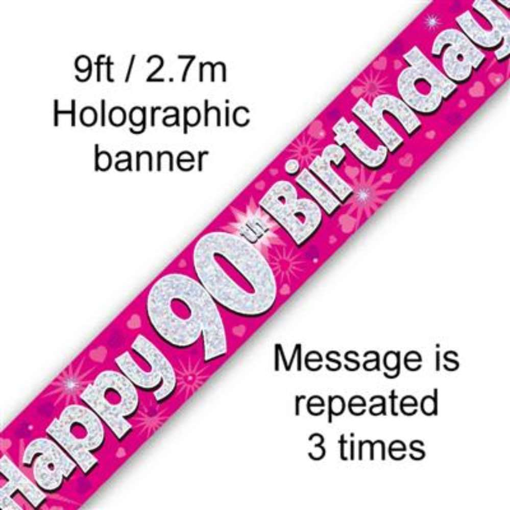 Oaktree Banner Age 90 Pink Holographic 9ft