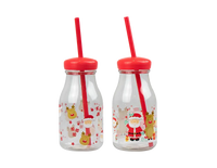 Gem Imports 2 Pack Milk Jar With Straw Christmas