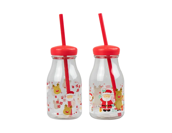 Gem Imports 2 Pack Milk Jar With Straw Christmas