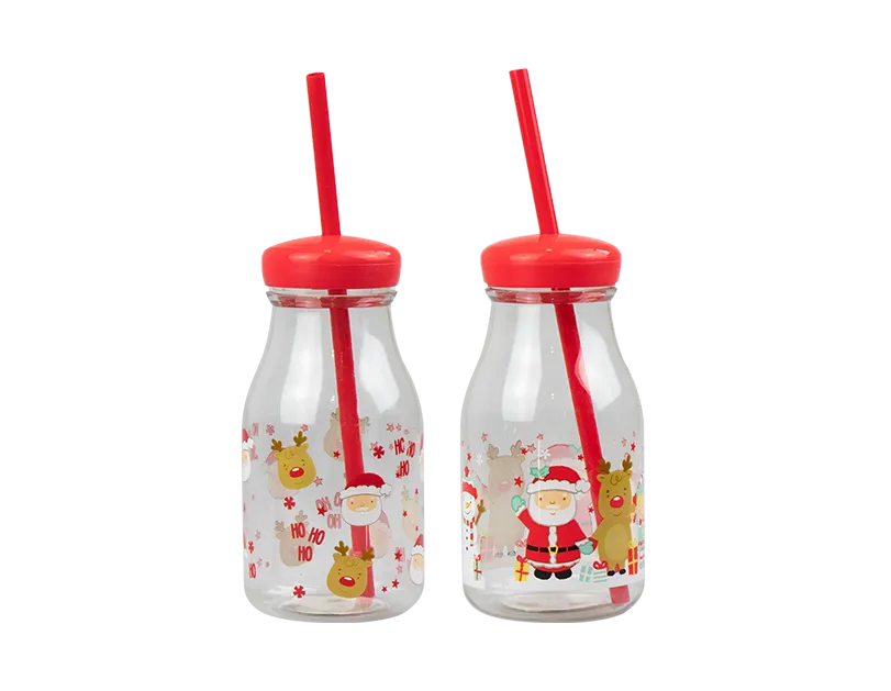 Gem Imports 2 Pack Milk Jar With Straw Christmas