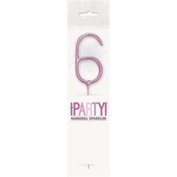 Unique Party Candle Sparkler Number 6 Pink 7