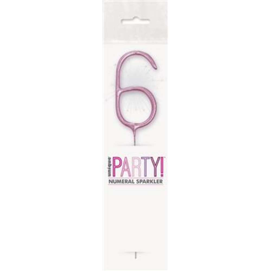 Unique Party Candle Sparkler Number 6 Pink 7