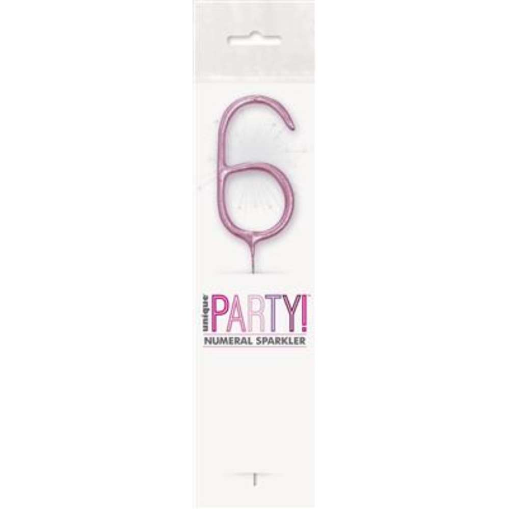 Unique Party Candle Sparkler Number 6 Pink 7