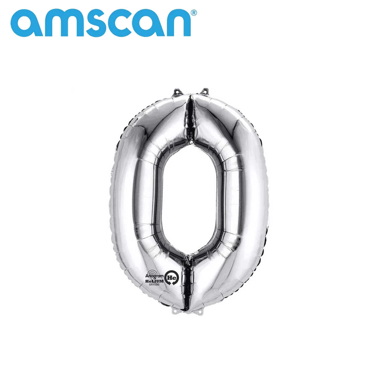 Silver 16-inch Anagram foil balloon shaped as the number 0, perfect for celebrations and party decor.