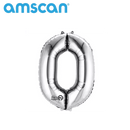 Silver 16-inch Anagram foil balloon shaped as the number 0, perfect for celebrations and party decor.
