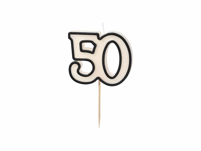 PartyDeco Party Candle Age 50 White 5.5cm