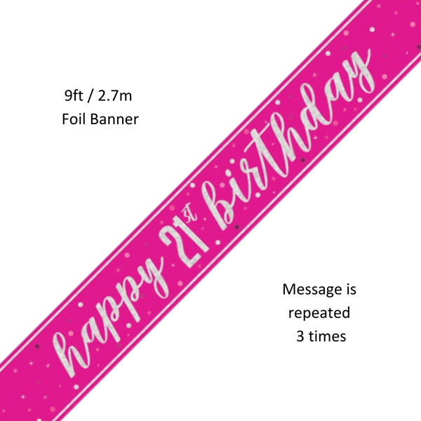 Unique Banner Pink Glitz Age 21 9ft