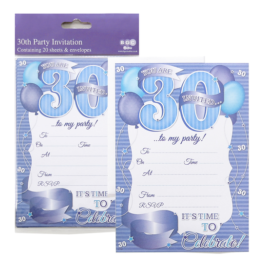 Age 30 Male Birthday Invitations 10x20pk