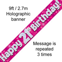 Oaktree Banner Age 21 Pink Holographic 9ft