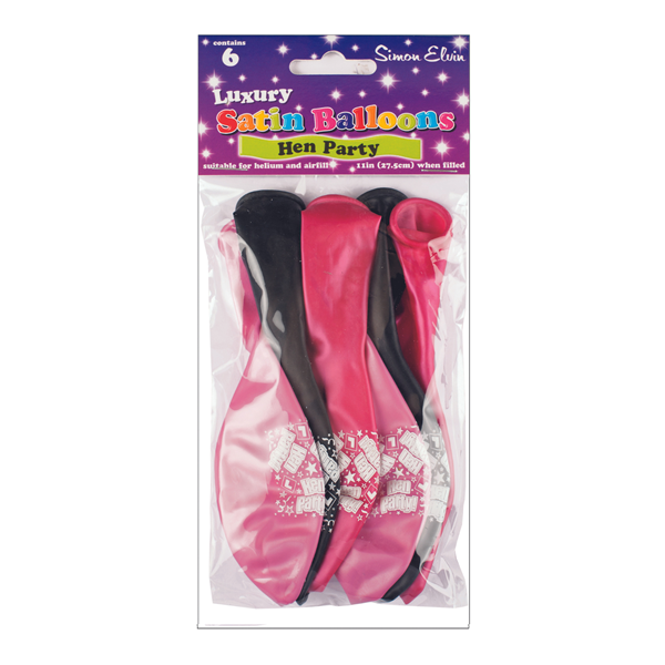 Hen Party Satin Printed 11" Latex Balloons 6pk