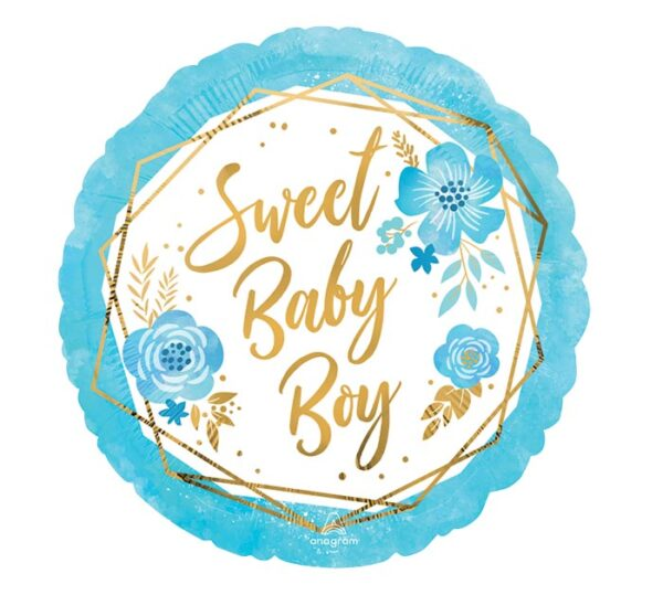 Anagram Baby Boy Floral Geo 18" Round Foil Balloon