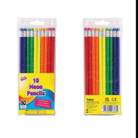 10 Neon Hb Pencils Rubber Tip