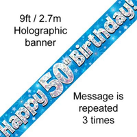 Oaktree Banner Age 50 Blue Holographic 9ft
