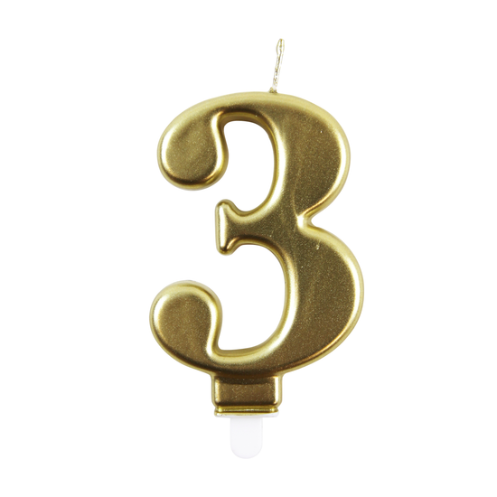 Eurowrap Party Candle Number 3 Metallic Gold 9cm