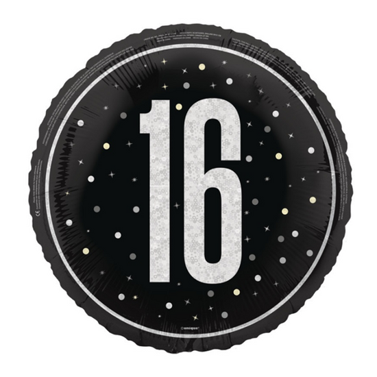 Unique Foil Balloon Black Glitz Age 16 18"