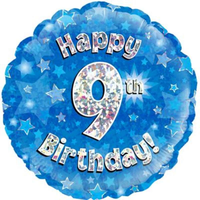 18" 9th Birthday Blue Holographic Foil Balloon