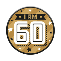 Six small Tiger Feet birthday badges displaying the number 60 for age celebration, featuring colorful designs and fun graphics.