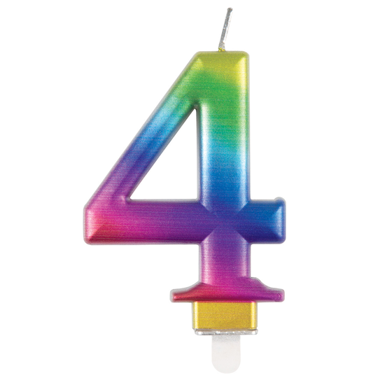 Unique Party Candle Number 4 Metallic Rainbow