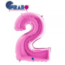 Fuchsia Grabo foil balloon shaped as a number 2, 40 inches tall, with shiny metallic finish and vibrant color.