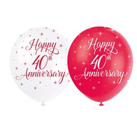 Unique 40th Anniversary Red/White 12" Latex 5pk