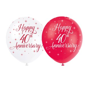 Unique 40th Anniversary Red/White 12" Latex 5pk