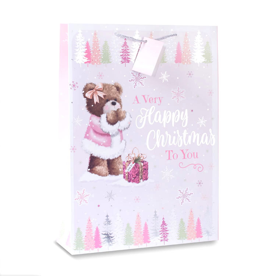12pk Large Portrait Gift Bags Bear With Tree