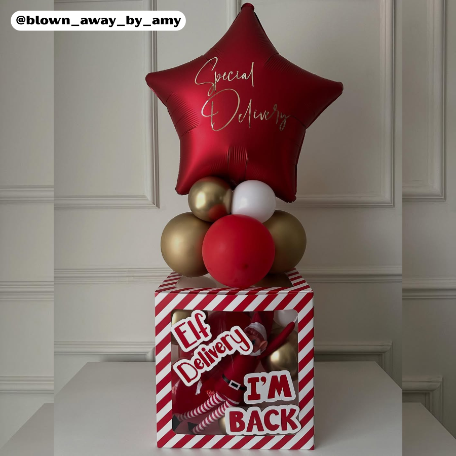 Balloon Box Elf Delivery 30x30cm (Inc 3 Stickers)