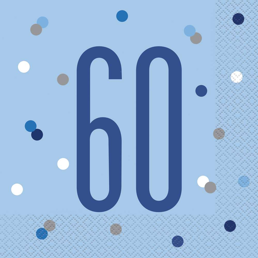 Blue Glitz 60th Birthday Lunch Napkins 16pk
