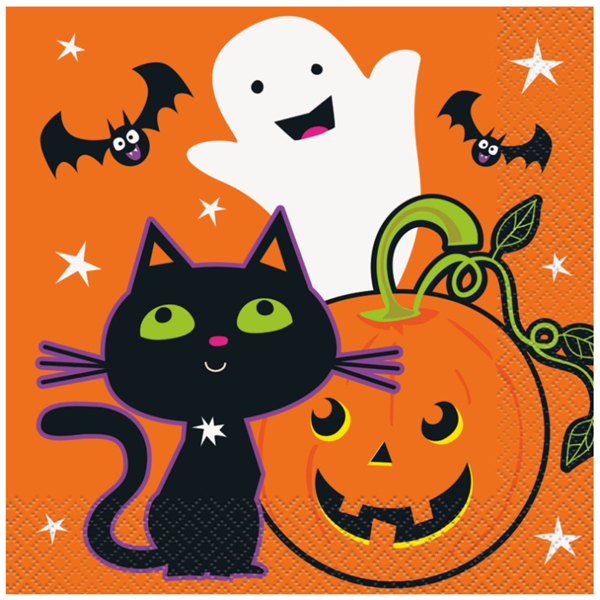 Unique Cat & Pumpkin Lunch Napkins 16pk