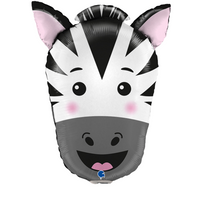 Zebra Animal Head 29-inch foil balloon by Grabo, featuring a realistic zebra design with detailed black and white patterns.