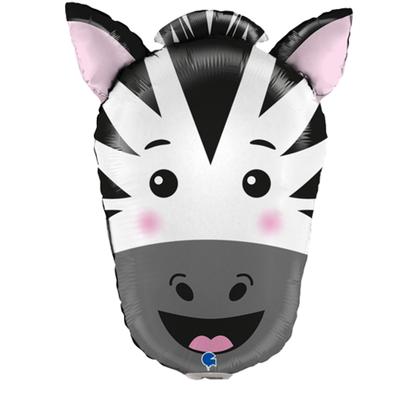 Zebra Animal Head 29-inch foil balloon by Grabo, featuring a realistic zebra design with detailed black and white patterns.