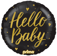 Foil Balloon 18" Round Hello Baby Black