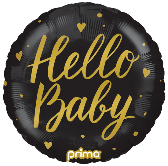 Foil Balloon 18" Round Hello Baby Black