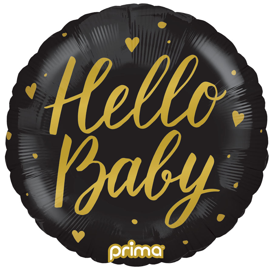 Foil Balloon 18" Round Hello Baby Black