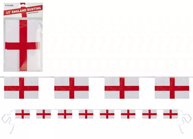 Colorful rectangular St George's bunting banner measuring 20 feet, featuring red and white flags with Union Jack designs.