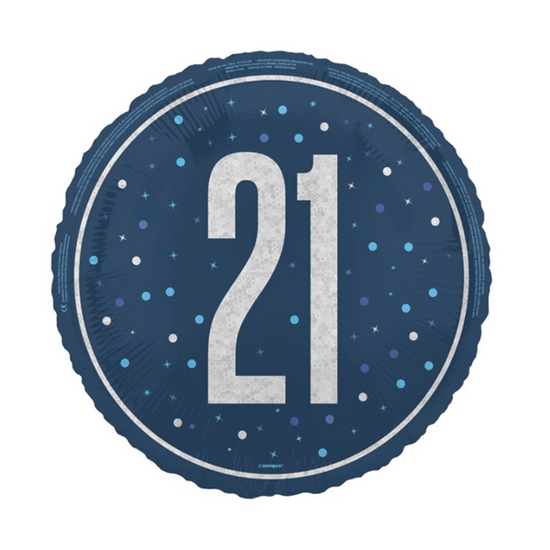 Unique Foil Balloon Blue Glitz Age 21 18"