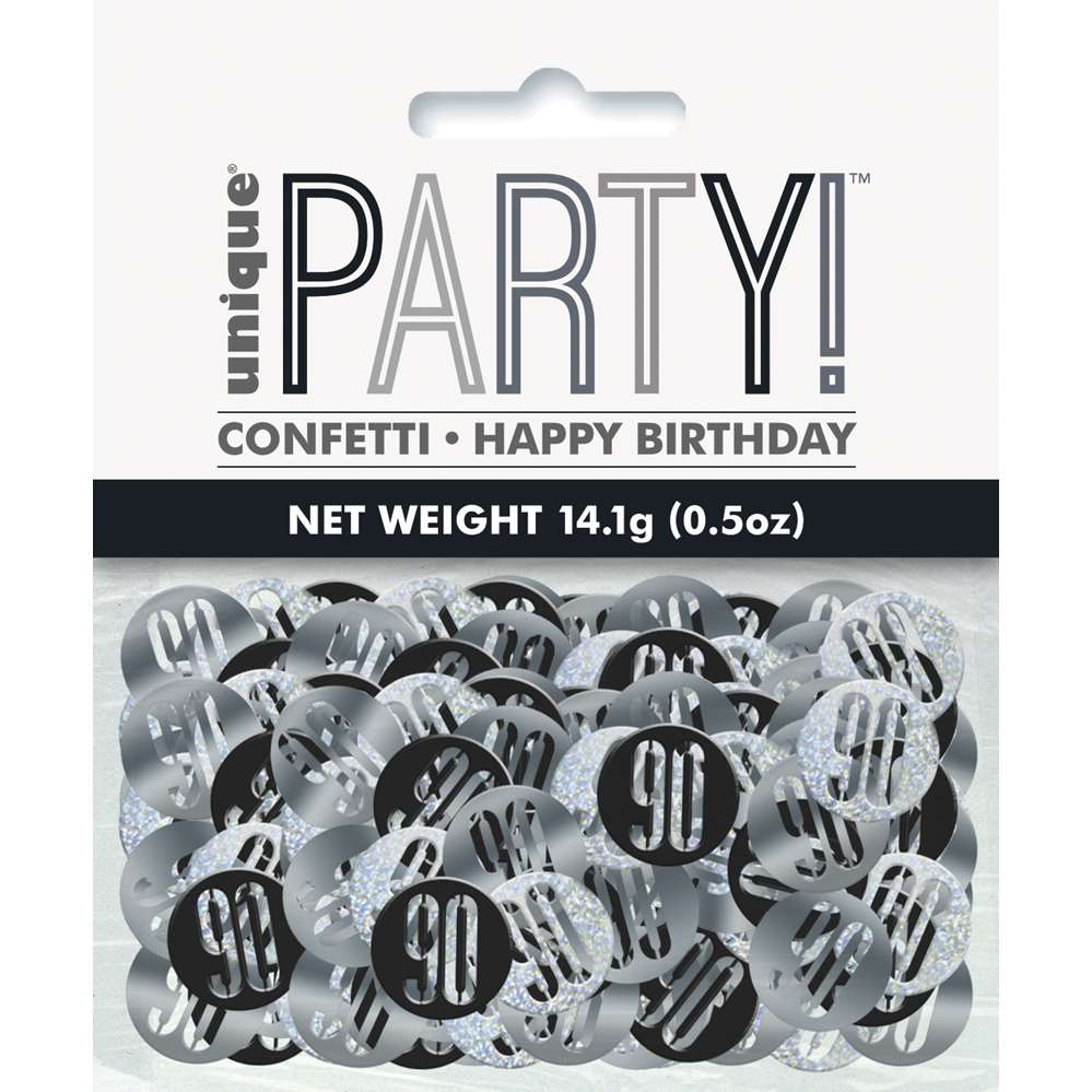 Black Glitz 90th Birthday Foil Confetti 14g