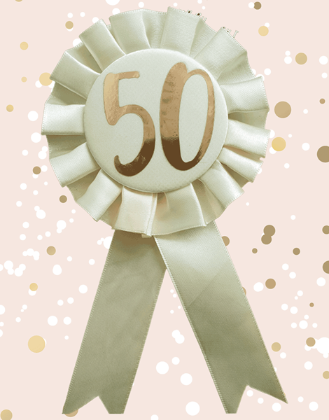Rose Gold 50th Birthday Rosette Badge