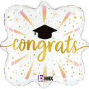 Congrats Grad Fireworks Square 18-inch foil balloon by Grabo featuring colorful fireworks and celebratory design.