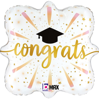 Congrats Grad Fireworks Square 18-inch foil balloon by Grabo featuring colorful fireworks and celebratory design.