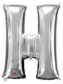 Silver Anagram foil balloon in 34-inch letter H, shiny metallic surface, perfect for celebration decorations.